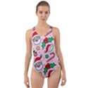 Colorful Funny Christmas Pattern Santa Claus Cut-Out Back One Piece Swimsuit View1