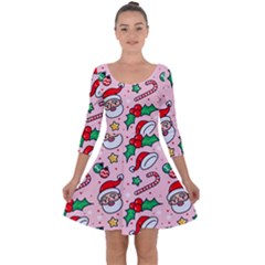 Colorful Funny Christmas Pattern Santa Claus Quarter Sleeve Skater Dress by Vaneshart