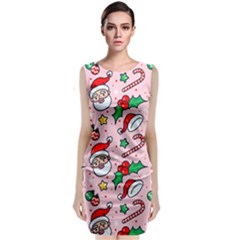 Colorful Funny Christmas Pattern Santa Claus Sleeveless Velvet Midi Dress by Vaneshart