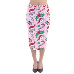 Colorful Funny Christmas Pattern Santa Claus Velvet Midi Pencil Skirt by Vaneshart