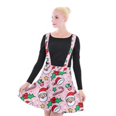 Colorful Funny Christmas Pattern Santa Claus Suspender Skater Skirt by Vaneshart