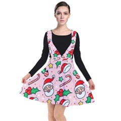 Colorful Funny Christmas Pattern Santa Claus Plunge Pinafore Dress by Vaneshart