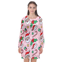 Colorful Funny Christmas Pattern Santa Claus Long Sleeve Chiffon Shift Dress  by Vaneshart