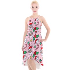 Colorful Funny Christmas Pattern Santa Claus High-low Halter Chiffon Dress  by Vaneshart