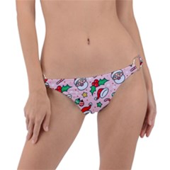 Colorful Funny Christmas Pattern Santa Claus Ring Detail Bikini Bottom by Vaneshart