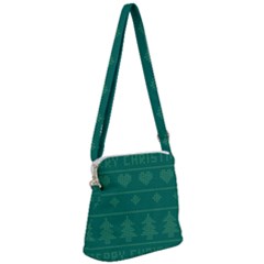 Beautiful Knitted Christmas Pattern Green Zipper Messenger Bag by Vaneshart