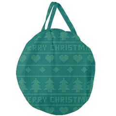 Beautiful Knitted Christmas Pattern Green Giant Round Zipper Tote by Vaneshart