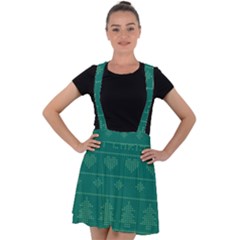 Beautiful Knitted Christmas Pattern Green Velvet Suspender Skater Skirt by Vaneshart