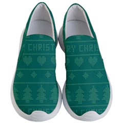 Beautiful Knitted Christmas Pattern Green Women s Lightweight Slip Ons by Vaneshart