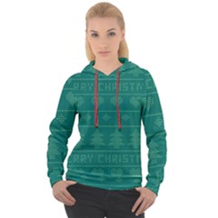 Beautiful Knitted Christmas Pattern Green Women s Overhead Hoodie