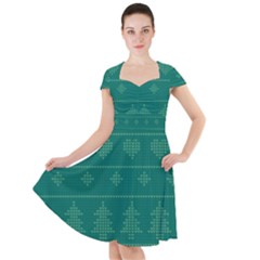 Beautiful Knitted Christmas Pattern Green Cap Sleeve Midi Dress by Vaneshart