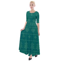 Beautiful Knitted Christmas Pattern Green Half Sleeves Maxi Dress