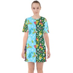 Flat Design Christmas Pattern Collection Sixties Short Sleeve Mini Dress by Vaneshart