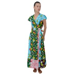 Flat Design Christmas Pattern Collection Flutter Sleeve Maxi Dress by Vaneshart