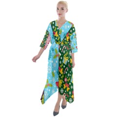 Flat Design Christmas Pattern Collection Quarter Sleeve Wrap Front Maxi Dress by Vaneshart