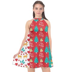 Funny Christmas Pattern Hohoho Halter Neckline Chiffon Dress  by Vaneshart