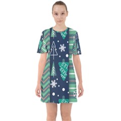 Flat Design Christmas Pattern Set Sixties Short Sleeve Mini Dress by Vaneshart