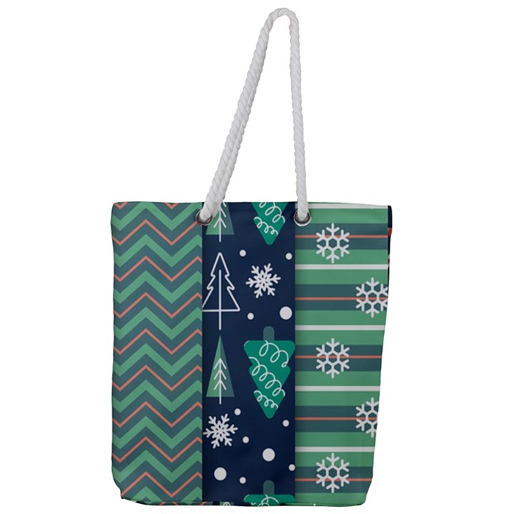 Flat Design Christmas Pattern Set Full Print Rope Handle Tote (Large)