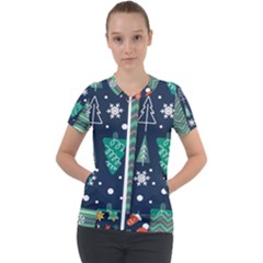 Flat Design Christmas Pattern Set Short Sleeve Zip Up Jacket