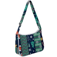 Flat Design Christmas Pattern Set Zip Up Shoulder Bag