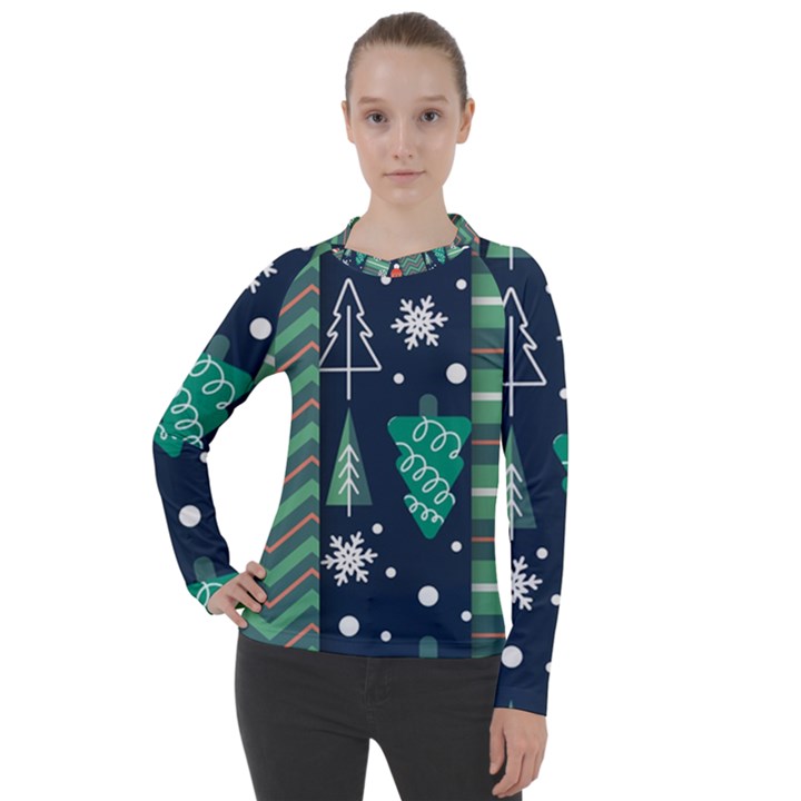 Flat Design Christmas Pattern Set Women s Pique Long Sleeve Tee