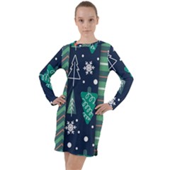 Flat Design Christmas Pattern Set Long Sleeve Hoodie Dress by Vaneshart