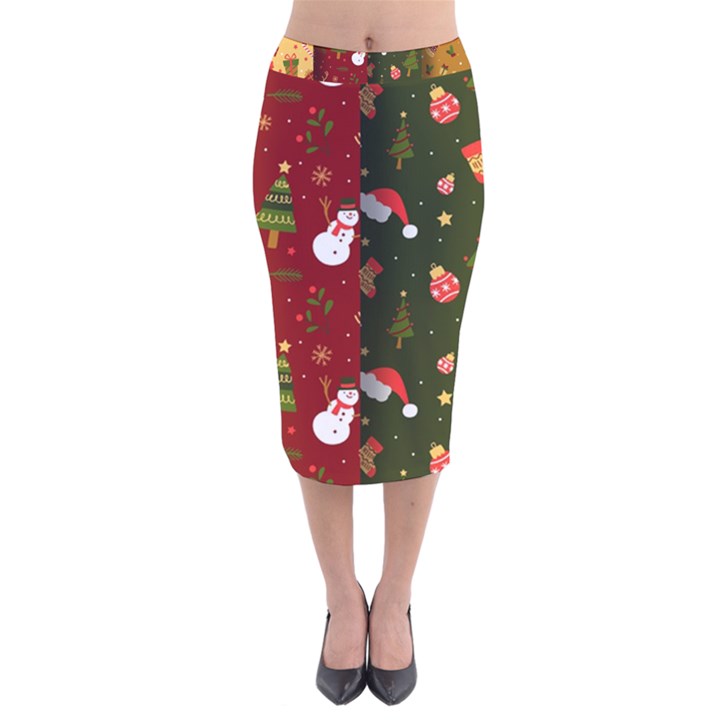 Hand Drawn Christmas Pattern Collection Velvet Midi Pencil Skirt