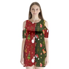 Hand Drawn Christmas Pattern Collection Shoulder Cutout Velvet One Piece