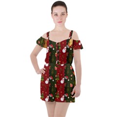 Hand Drawn Christmas Pattern Collection Ruffle Cut Out Chiffon Playsuit by Vaneshart