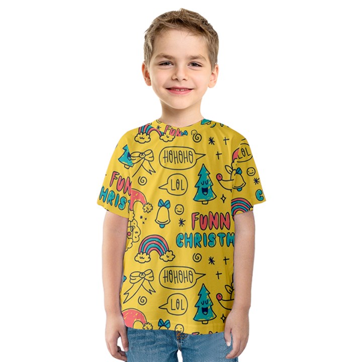 Colorful Funny Christmas Pattern Cool Ho Ho Ho Lol Kids  Sport Mesh Tee