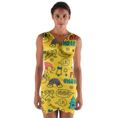 Colorful Funny Christmas Pattern Cool Ho Ho Ho Lol Wrap Front Bodycon Dress