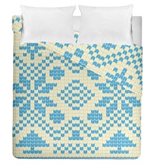 Beautiful Knitted Christmas Pattern Blue White Duvet Cover Double Side (queen Size) by Vaneshart