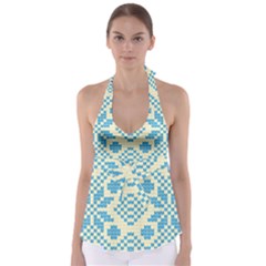 Beautiful Knitted Christmas Pattern Blue White Babydoll Tankini Top by Vaneshart