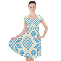 Beautiful Knitted Christmas Pattern Blue White Cap Sleeve Midi Dress by Vaneshart