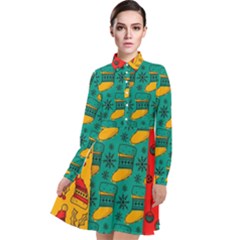 Hand Drawn Christmas Pattern Collection Pattern Long Sleeve Chiffon Shirt Dress by Vaneshart