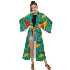 Hand Drawn Christmas Pattern Collection Pattern Maxi Kimono by Vaneshart