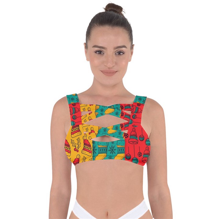 Hand Drawn Christmas Pattern Collection Pattern Bandaged Up Bikini Top