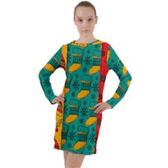 Hand Drawn Christmas Pattern Collection Pattern Long Sleeve Hoodie Dress