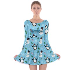 Colorful Funny Christmas Pattern Cartoon Long Sleeve Skater Dress by Vaneshart