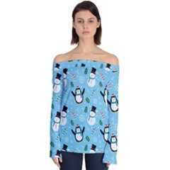 Colorful Funny Christmas Pattern Cartoon Off Shoulder Long Sleeve Top by Vaneshart