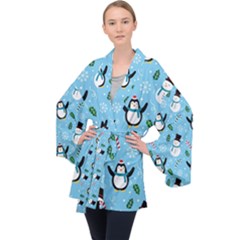 Colorful Funny Christmas Pattern Cartoon Long Sleeve Velvet Kimono 