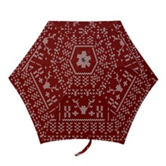 Beautiful Knitted Christmas Pattern Red Mini Folding Umbrellas by Vaneshart