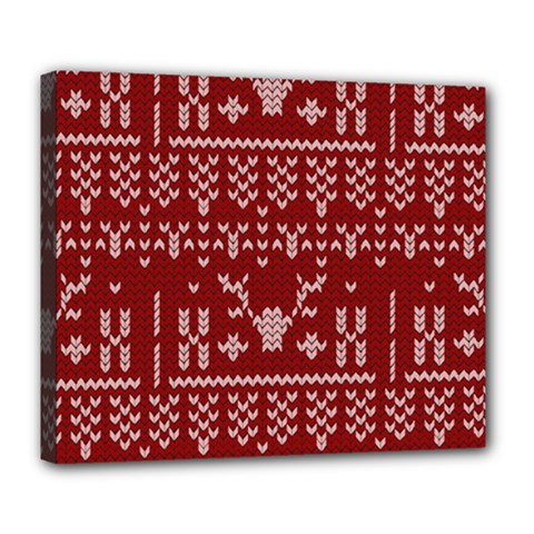 Beautiful Knitted Christmas Pattern Red Deluxe Canvas 24  X 20  (stretched) by Vaneshart