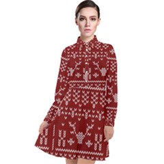 Beautiful Knitted Christmas Pattern Red Long Sleeve Chiffon Shirt Dress by Vaneshart