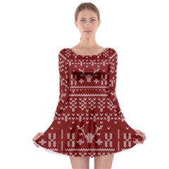 Beautiful Knitted Christmas Pattern Red Long Sleeve Skater Dress by Vaneshart