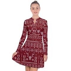 Beautiful Knitted Christmas Pattern Red Long Sleeve Panel Dress by Vaneshart