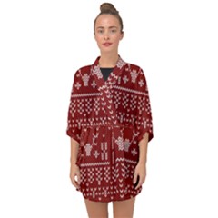 Beautiful Knitted Christmas Pattern Red Half Sleeve Chiffon Kimono by Vaneshart