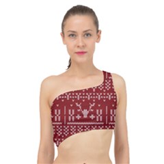 Beautiful Knitted Christmas Pattern Red Spliced Up Bikini Top  by Vaneshart