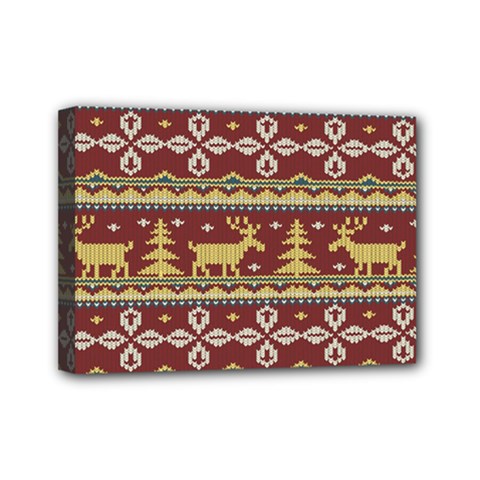 Beautiful Knitted Christmas Pattern Xmas Mini Canvas 7  X 5  (stretched) by Vaneshart