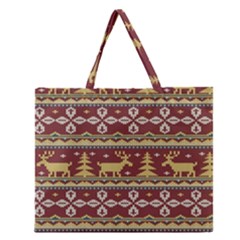 Beautiful Knitted Christmas Pattern Xmas Zipper Large Tote Bag by Vaneshart